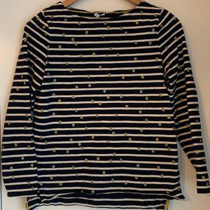 Boden Navy & White Striped Breton w/ Gold Dots